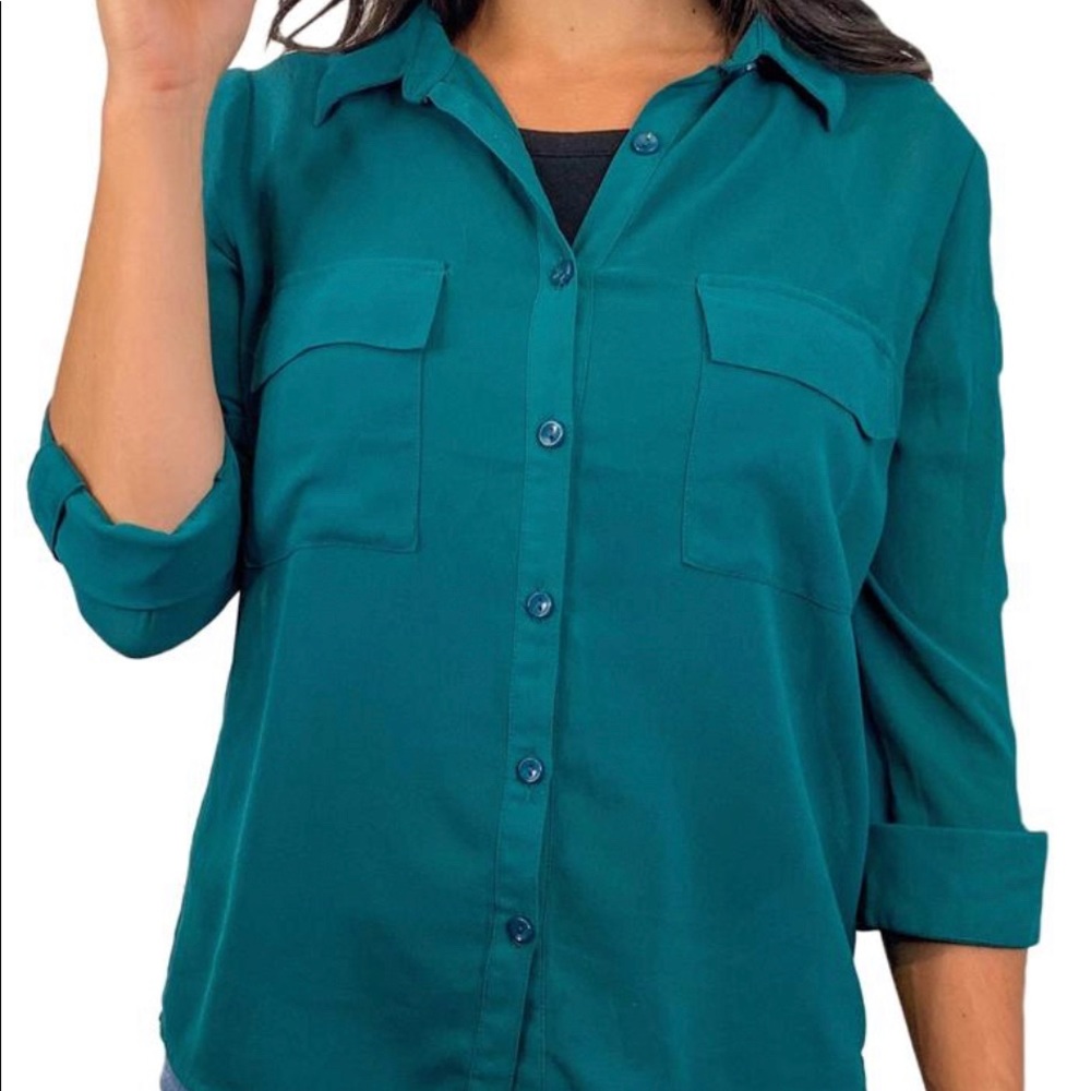 Teal button down blouse